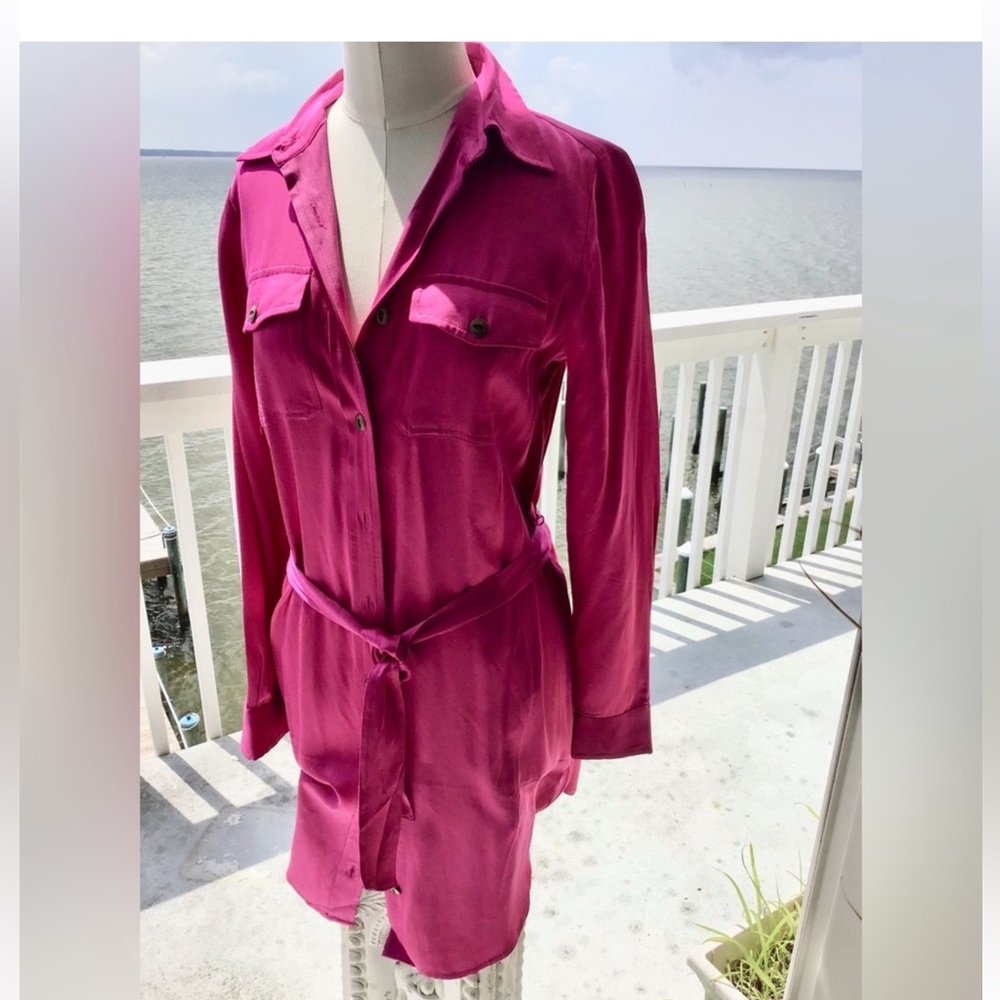 Ralph Lauren Petite Long Sleeve Button Shirt Dress Pink